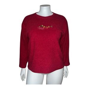 Fundy Vintage Womens Red Fleece Shirt Brown County Embroidered Leaves XL EUC